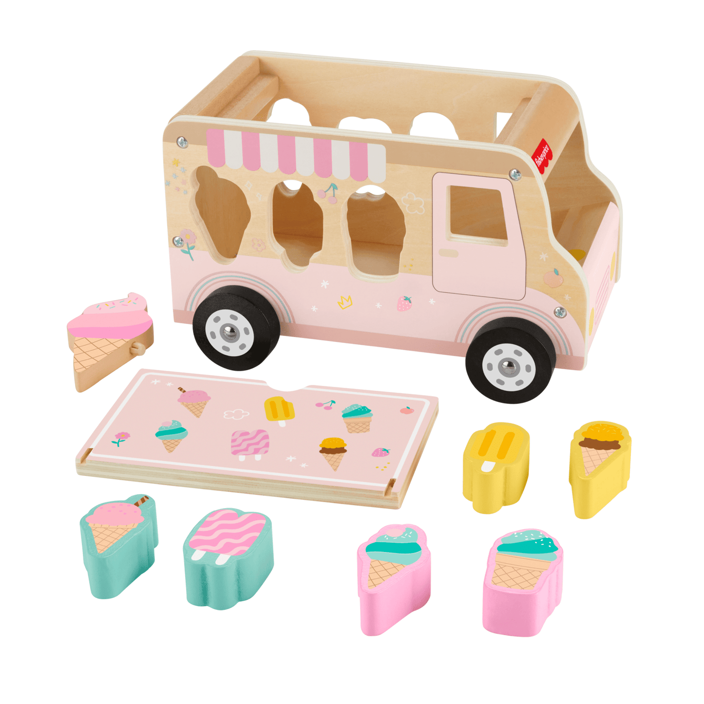 Fisher-Price Camion de Glaces Trieur de Formes en Bois, 8 ¨¦l¨¦ments