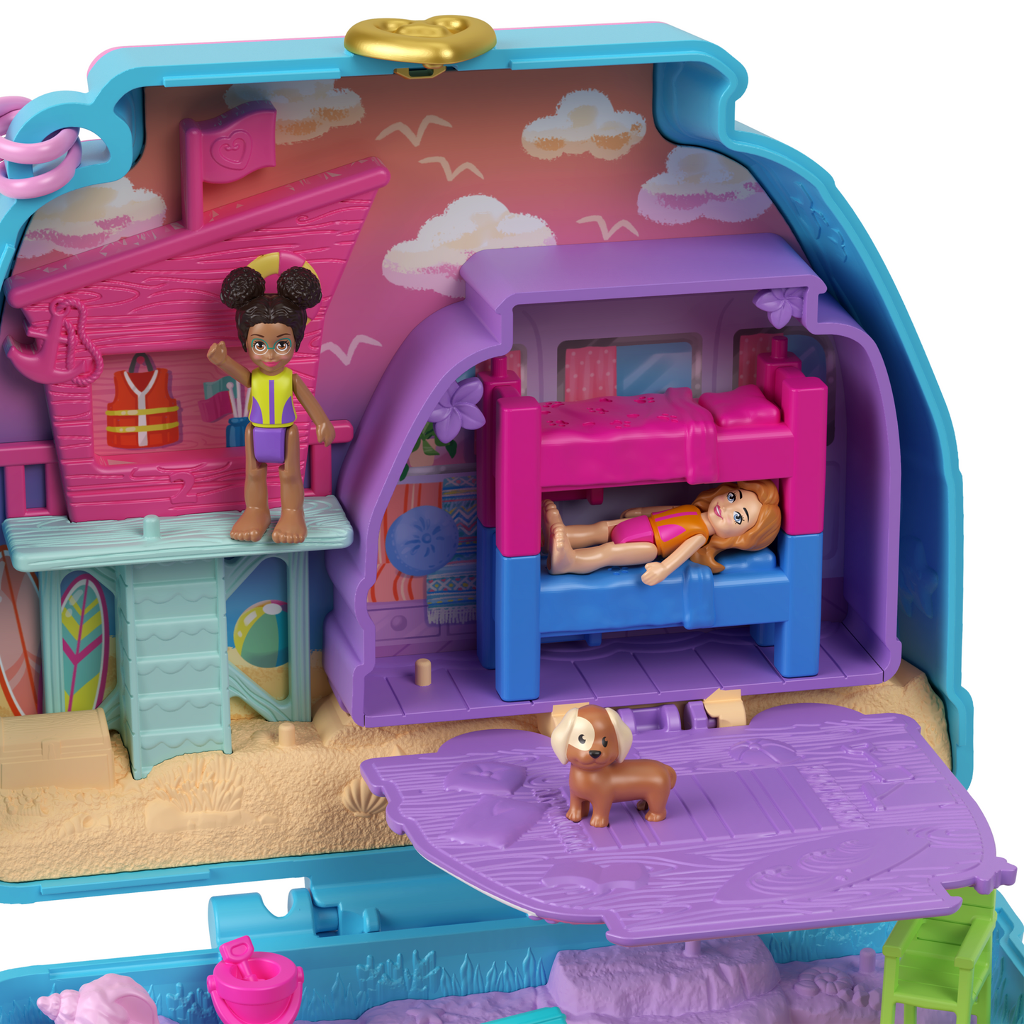 Pollypocket-Chiot ¨¤ La Plage-Coffret et Figurines, Jouet de Voyage